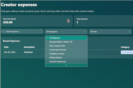 GoTaskhub showing creator income and expense breakdown